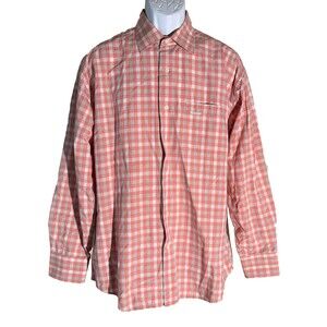 ALEX CANNON Men's Long Sleeve Button‎ Down Plaid Shirt Orange White Large
